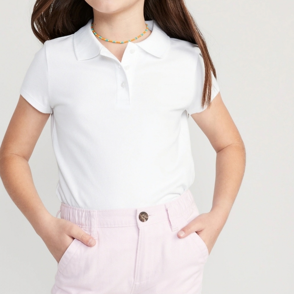 Old Navy Girls Short Sleeve Uniform Polo Shirt T-shirt White sz XL (14)